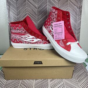 Straye Venice Red Rag Unisex High Top Paisley Skate Shoes Sz 10.5 Men 12 Women